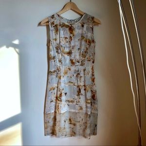All Saints 100% silk floral dress tan baby blue